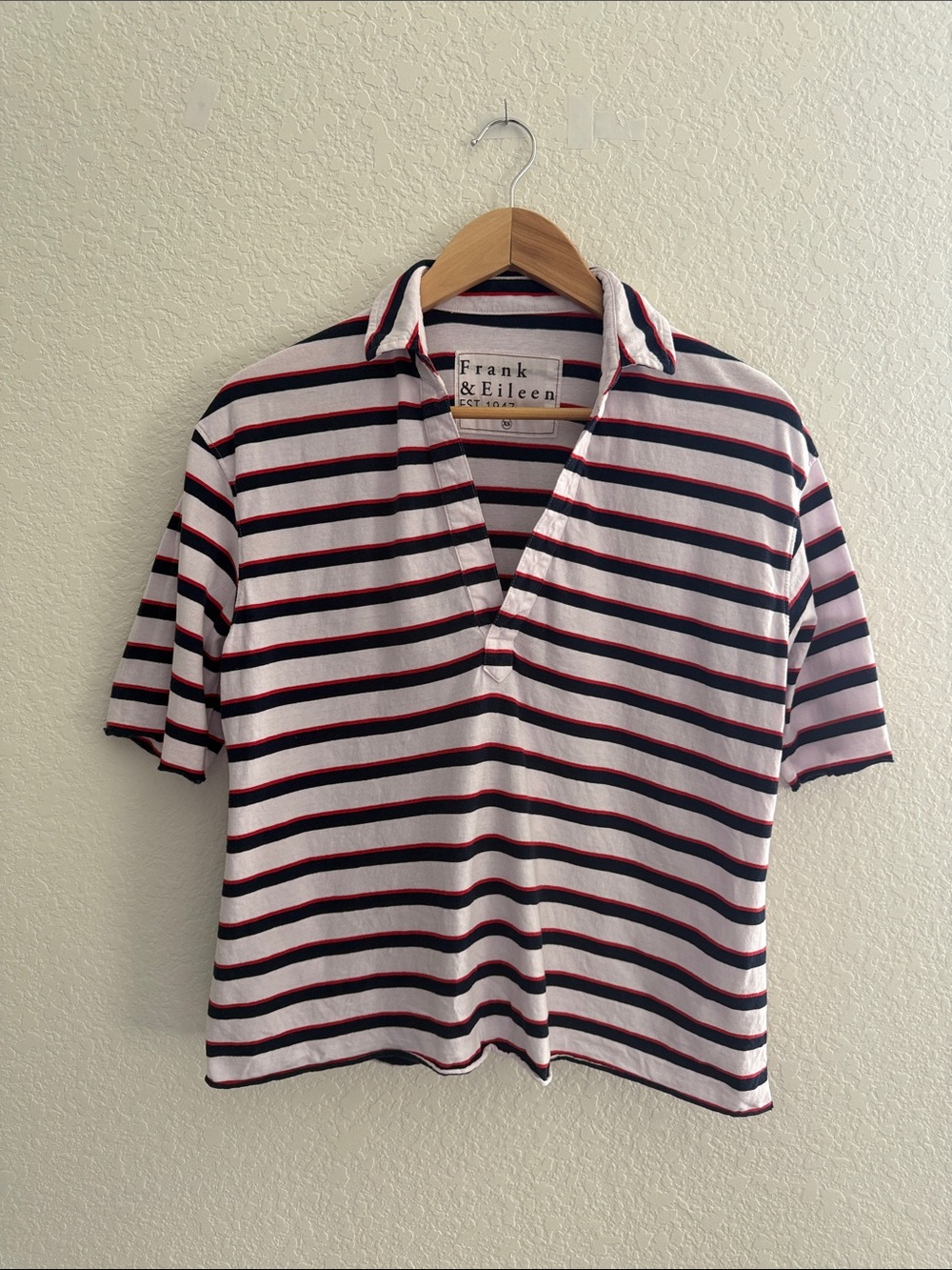 Frank & Eileen PATTY Popover Henley Red/Navy/White Stripe Top Size XS - Picture 2 of 9